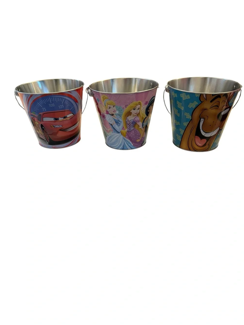 Children's Cartoon Metal Party Buckets Lot of 3